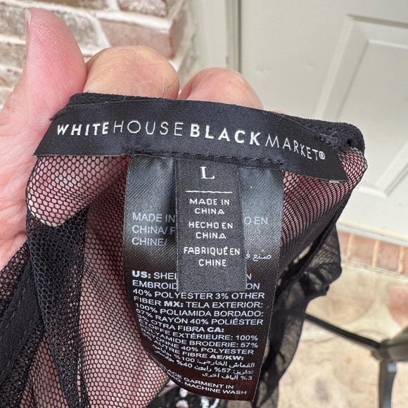 White House Black Market, Black, Floral, Long Sleeve, Sheer Blouse, Size Large - Picture 3 of 6